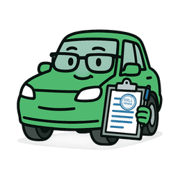 Professional car character with official DVLA documents and clipboard